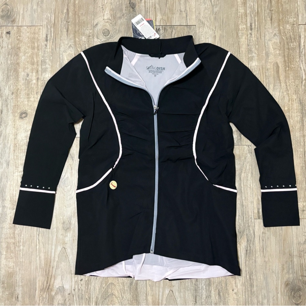 SwingDish Women's Black Rosa Signature Gathered Golf Jacket, Size Medium